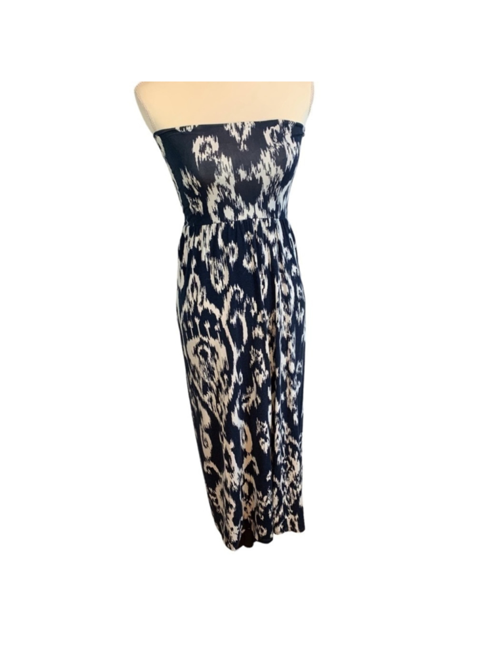 Strapless convertible dress maxi skirt blue white size xs